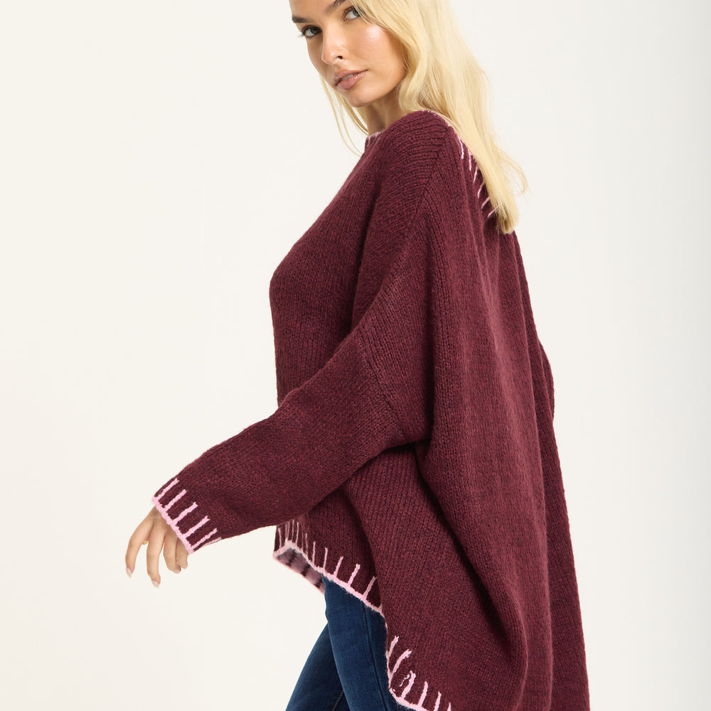 
                  
                    Burgundy Wool Blend Jumper Pink Trim
                  
                