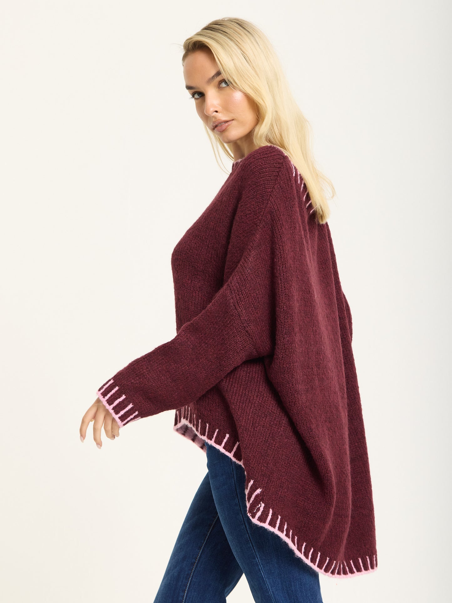 
                  
                    Burgundy Wool Blend Jumper Pink Trim
                  
                