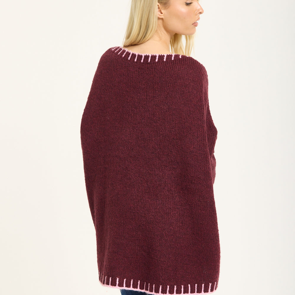 
                  
                    Burgundy Wool Blend Jumper Pink Trim
                  
                