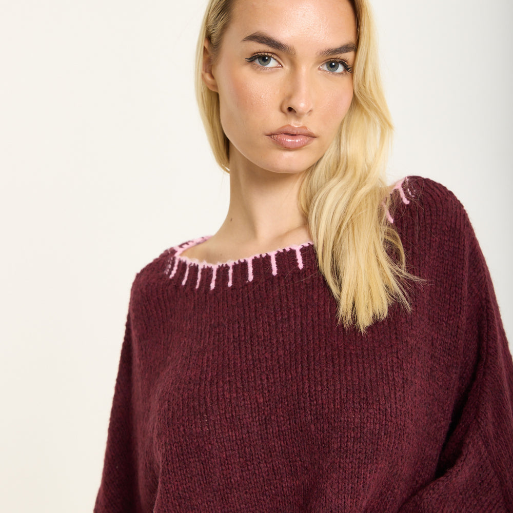 
                  
                    Burgundy Wool Blend Jumper Pink Trim
                  
                