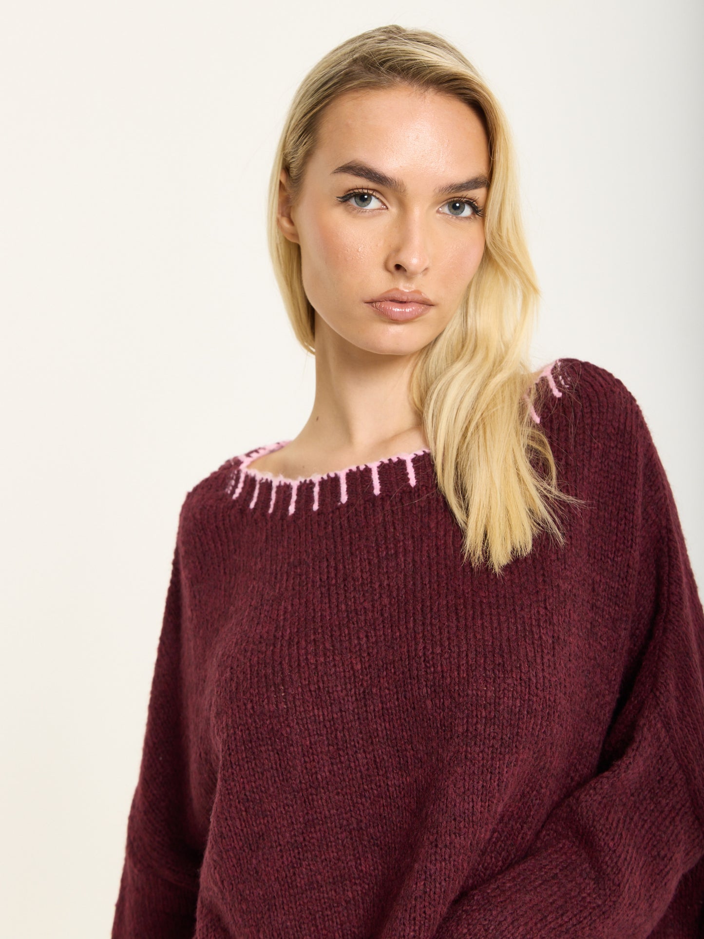 
                  
                    Burgundy Wool Blend Jumper Pink Trim
                  
                