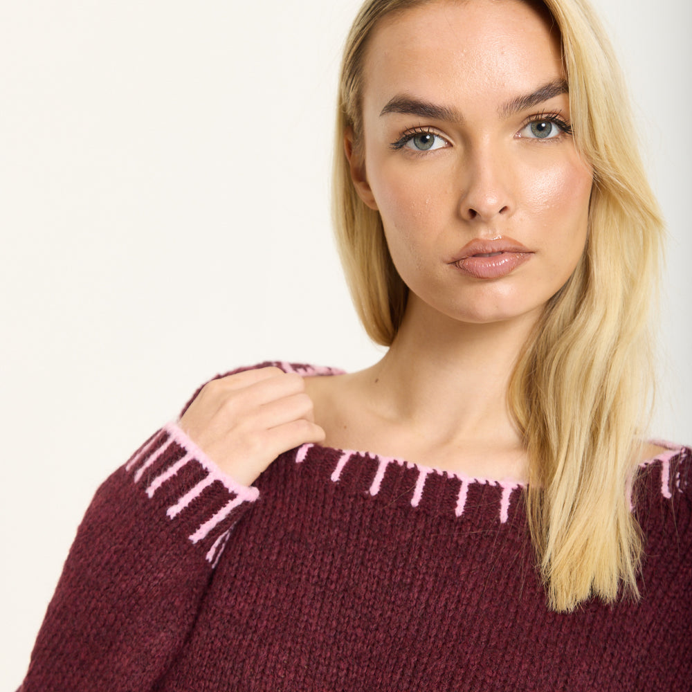 
                  
                    Burgundy Wool Blend Jumper Pink Trim
                  
                