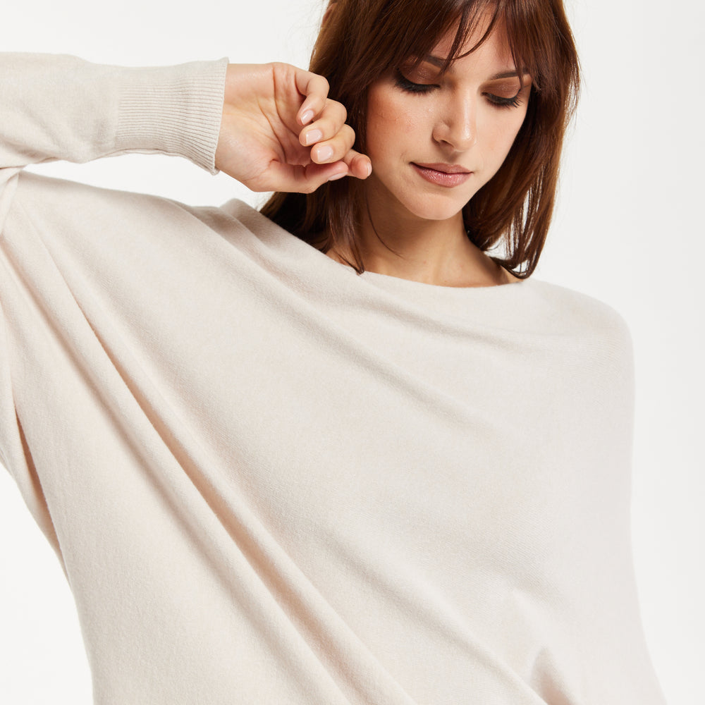 
                  
                    Liquorish Women's Jumper Cream Soft with Batwing Sleeves - Elegant Relaxed Fit and Wide Boat Neckline
                  
                