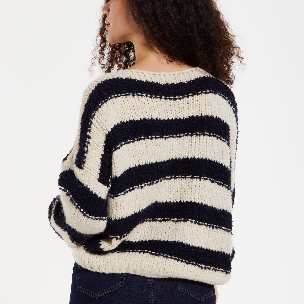 
                  
                    Women's Jumper in White and Black Stripes - Oversized, Super Soft Alpaca Knit with Long Sleeves, Cozy Chic Design by Liquorish
                  
                