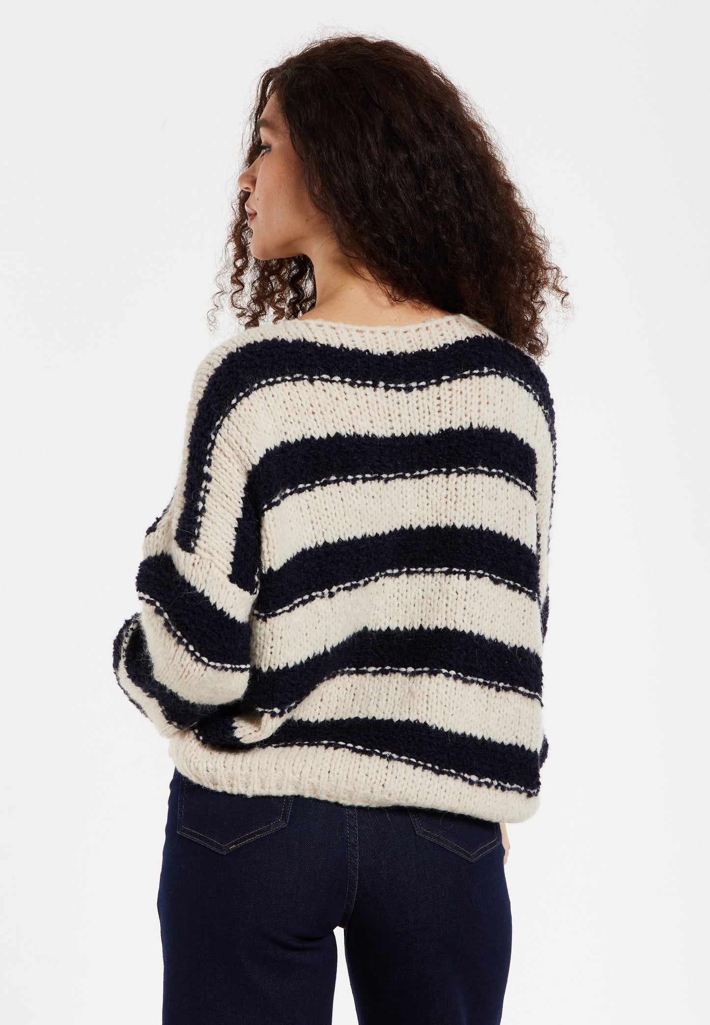 
                  
                    Women's Jumper in White and Black Stripes - Oversized, Super Soft Alpaca Knit with Long Sleeves, Cozy Chic Design by Liquorish
                  
                