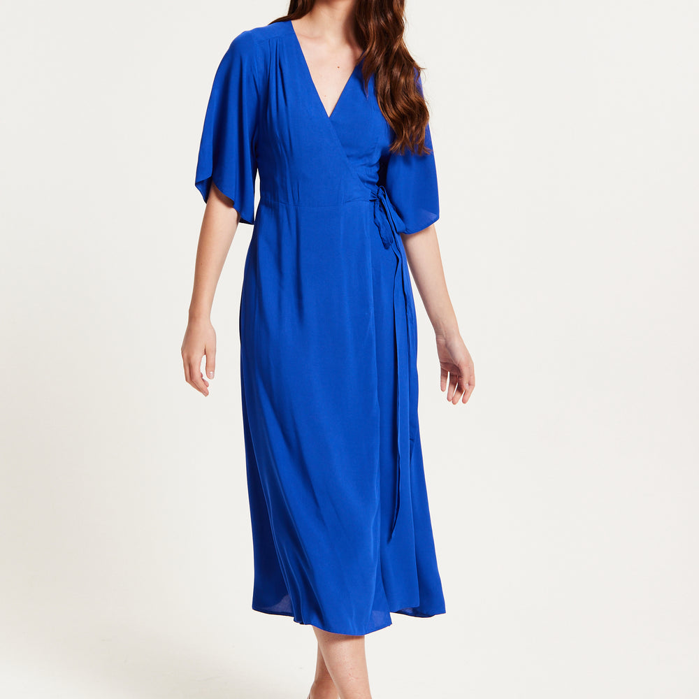 Liquorish Royal Blue Velvet Midi Dress With Lace Details - Sale from Yumi UK
