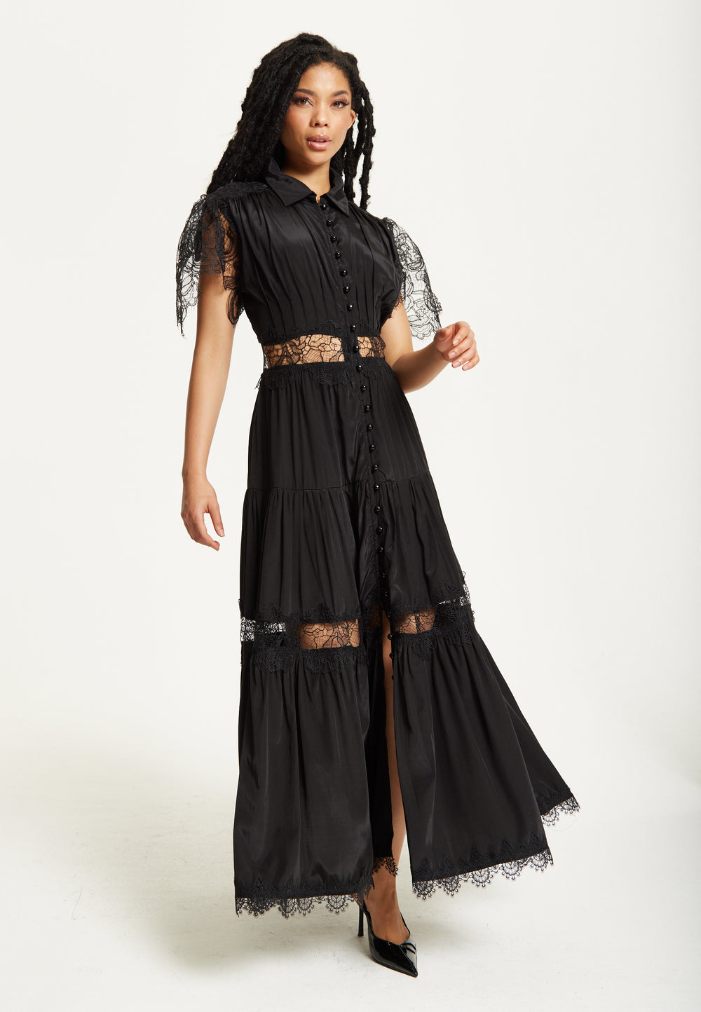 Black Lace Panel Maxi Dress