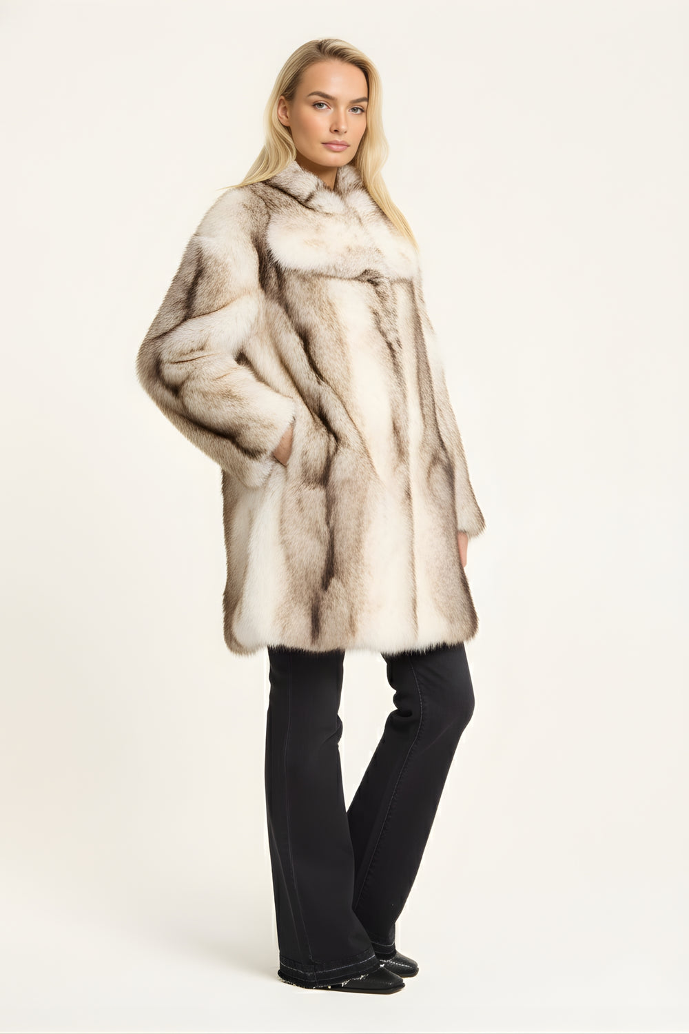 Beige Ombre Faux Fur Midi Coat
