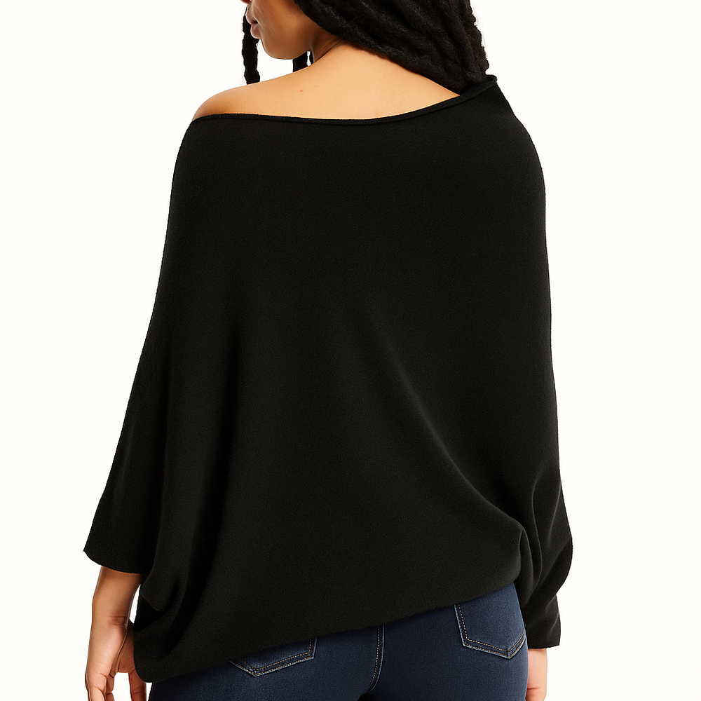 
                  
                    Black Off-Shoulder Knit Poncho Top
                  
                