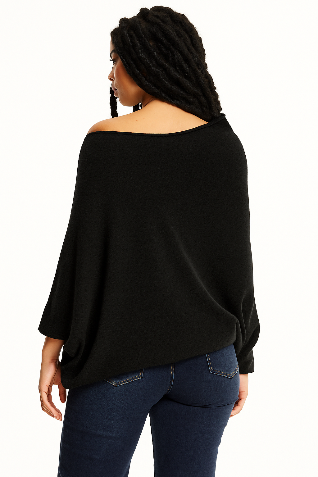 
                  
                    Black Off-Shoulder Knit Poncho Top
                  
                