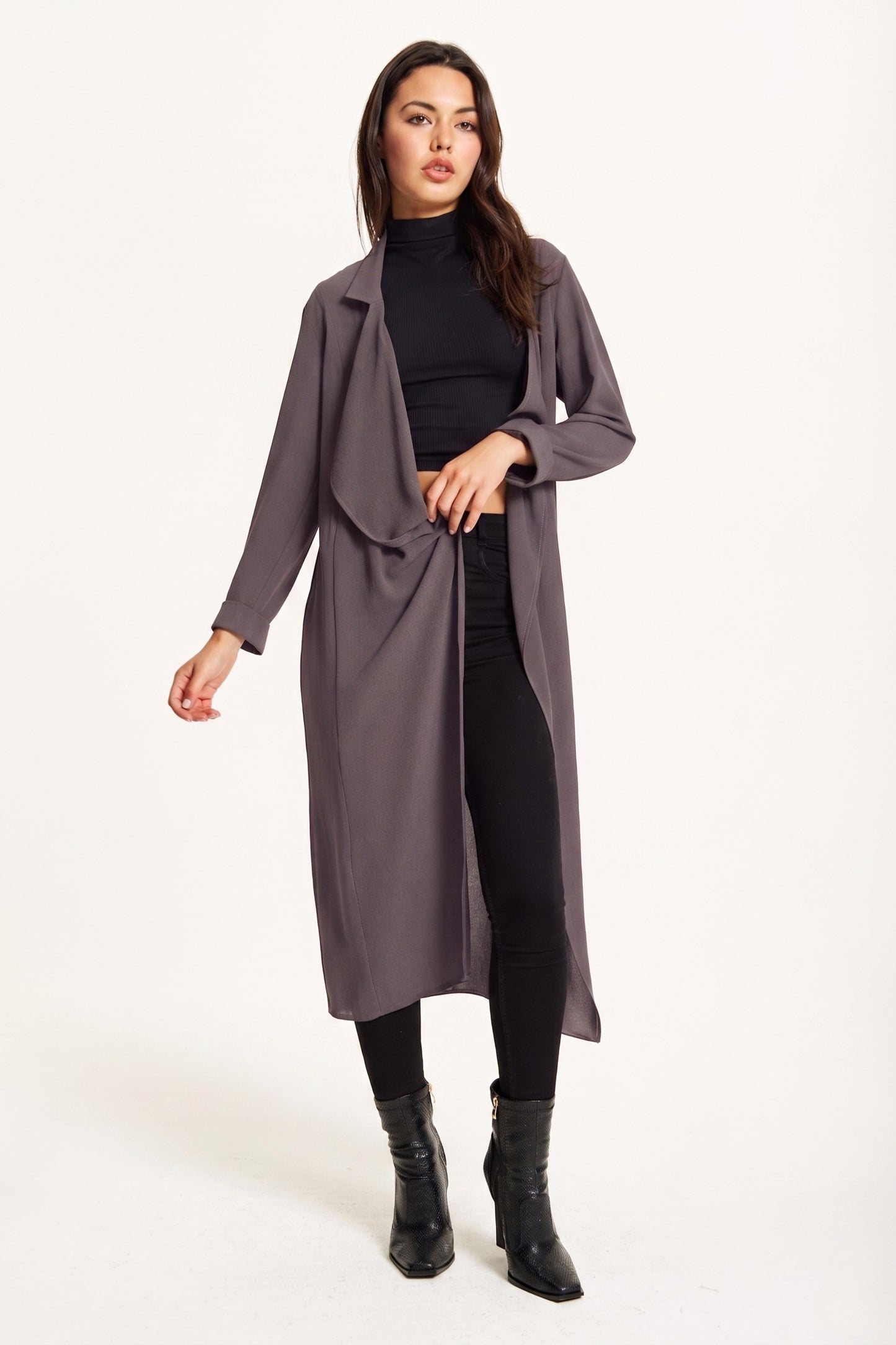 
                  
                    Grey Waterfall Duster Coat
                  
                