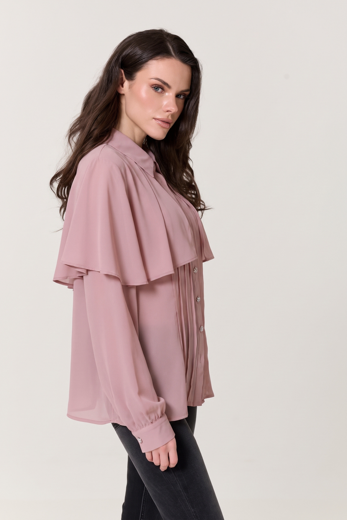 
                  
                    Pink Cape Detail Pleated Blouse
                  
                
