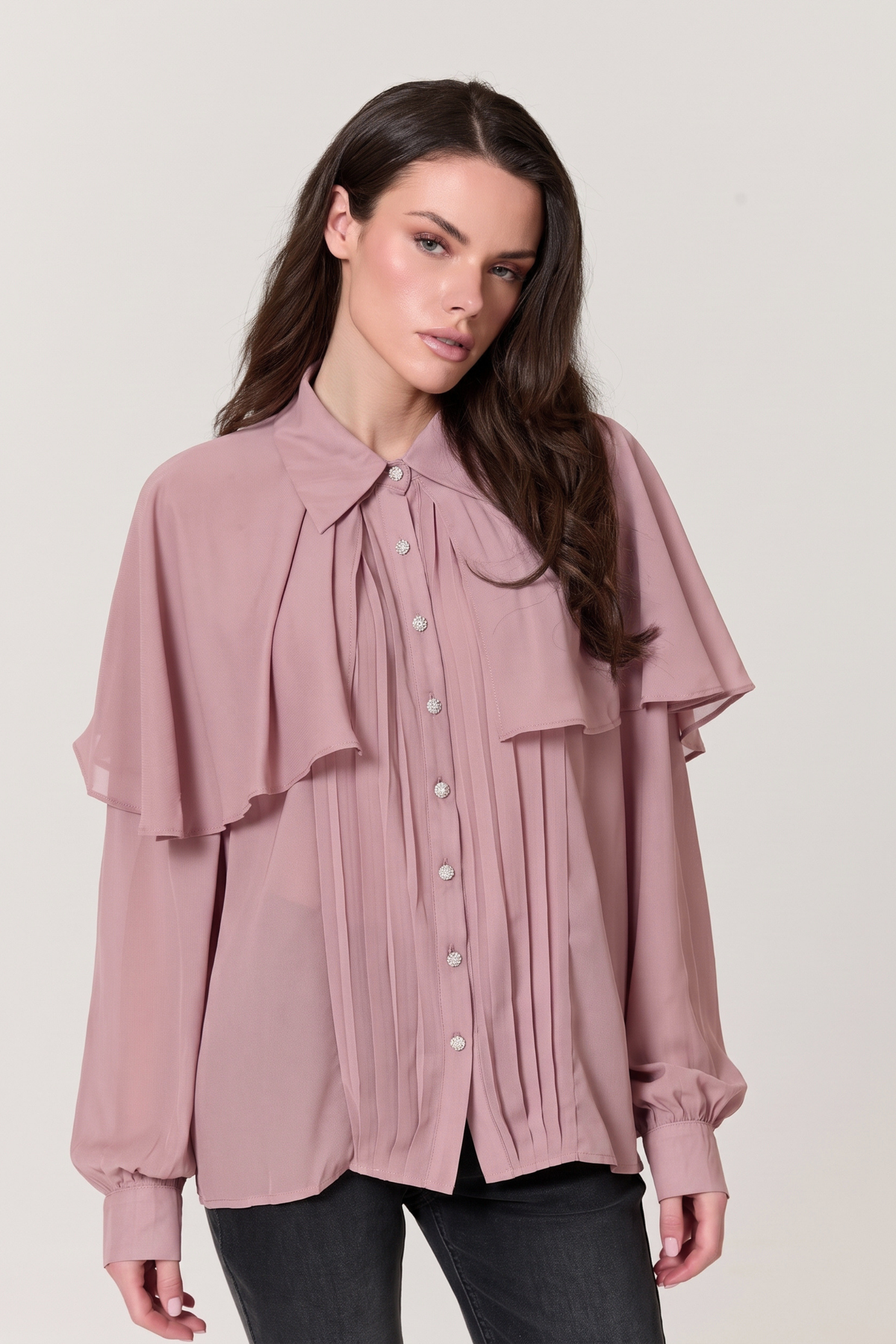 
                  
                    Pink Cape Detail Pleated Blouse
                  
                