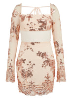 Liquorish Champagne Sequin Mini Dress With Long Sleeves