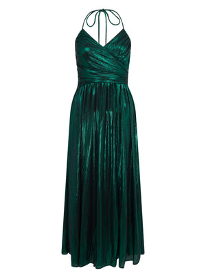 Liquorish Strapless Green Foil Printed Jersey Maxi Dress