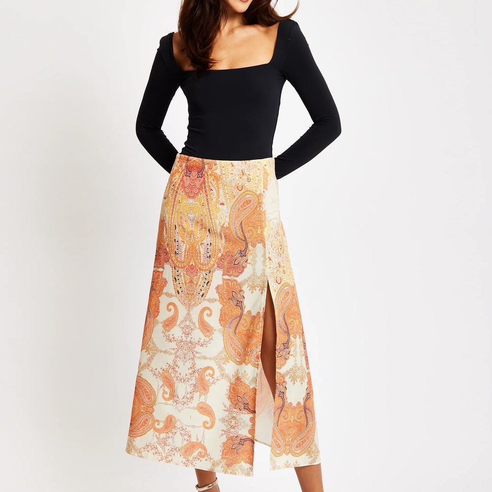 
                  
                    Liquorish Abstract Print Midi Skirt In Orange
                  
                