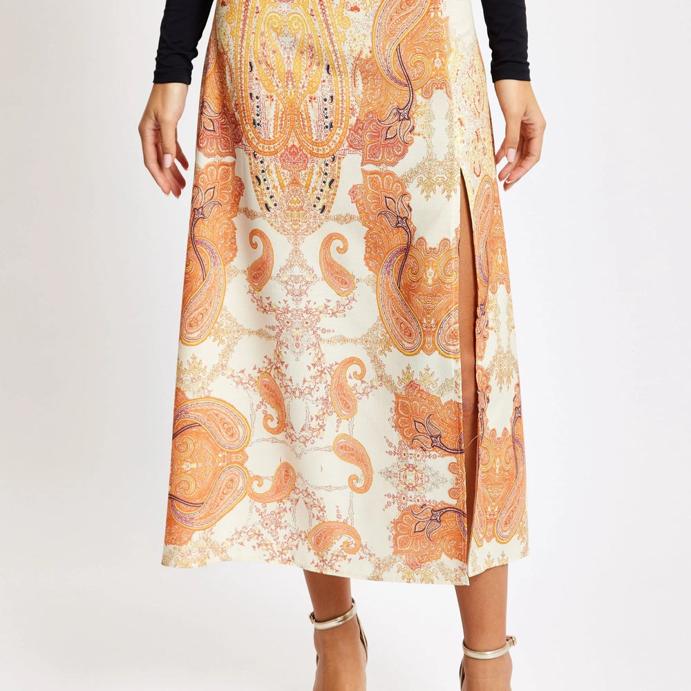 
                  
                    Liquorish Abstract Print Midi Skirt In Orange
                  
                