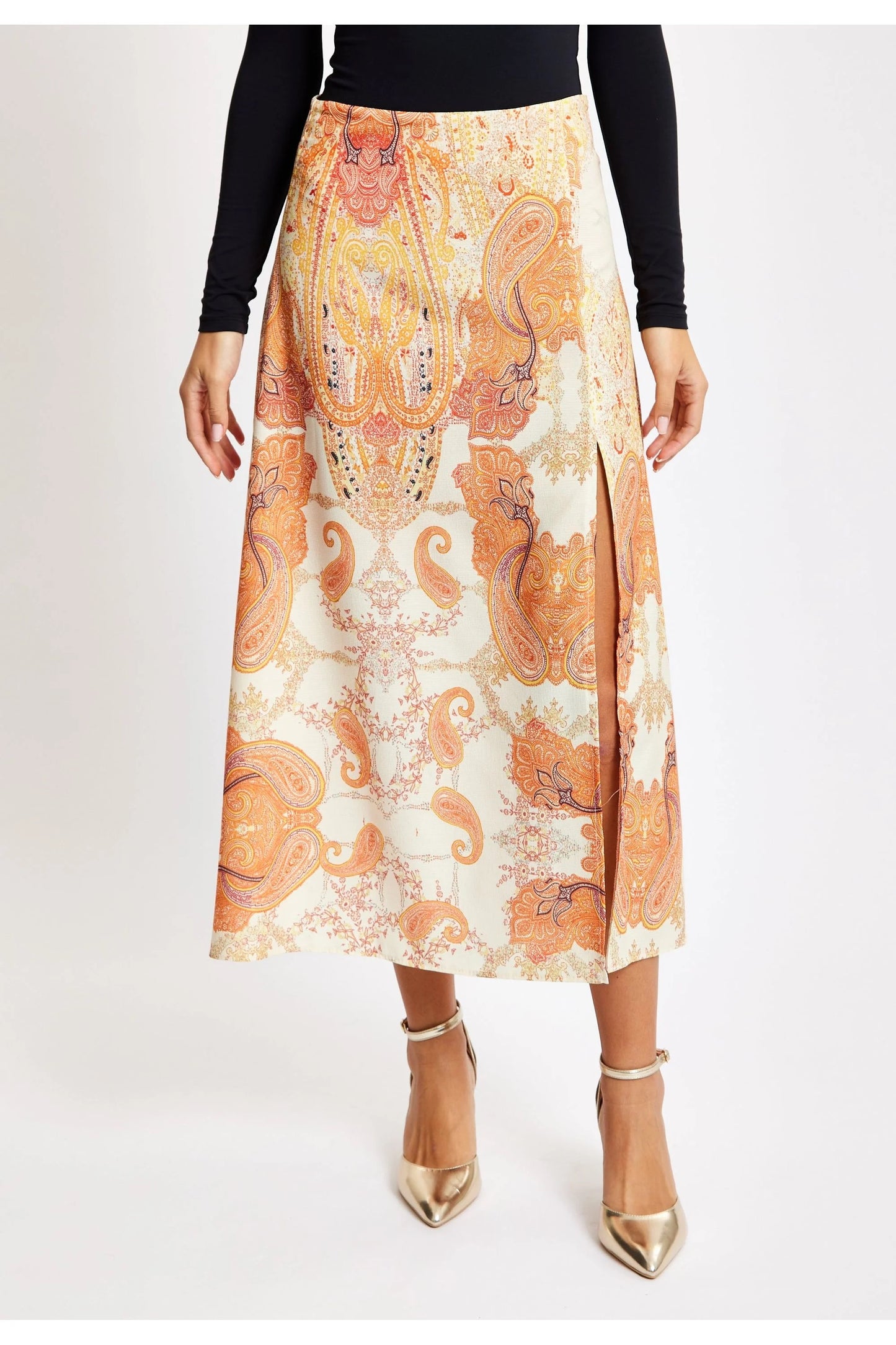 
                  
                    Liquorish Abstract Print Midi Skirt In Orange
                  
                