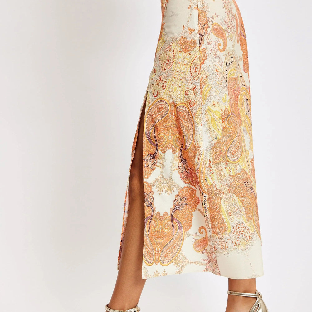 
                  
                    Liquorish Abstract Print Midi Skirt In Orange
                  
                