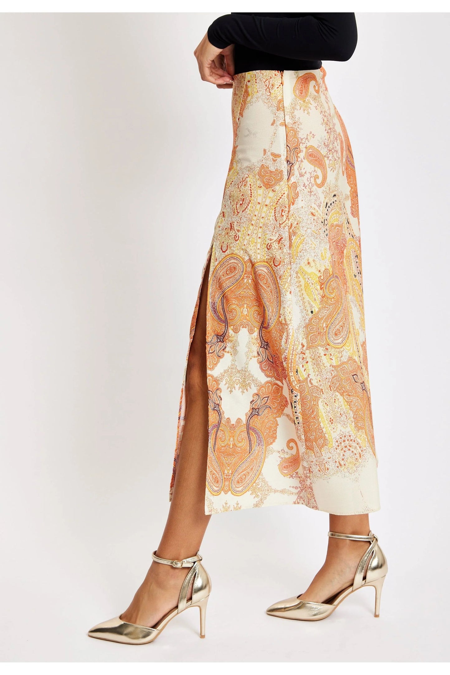 
                  
                    Liquorish Abstract Print Midi Skirt In Orange
                  
                