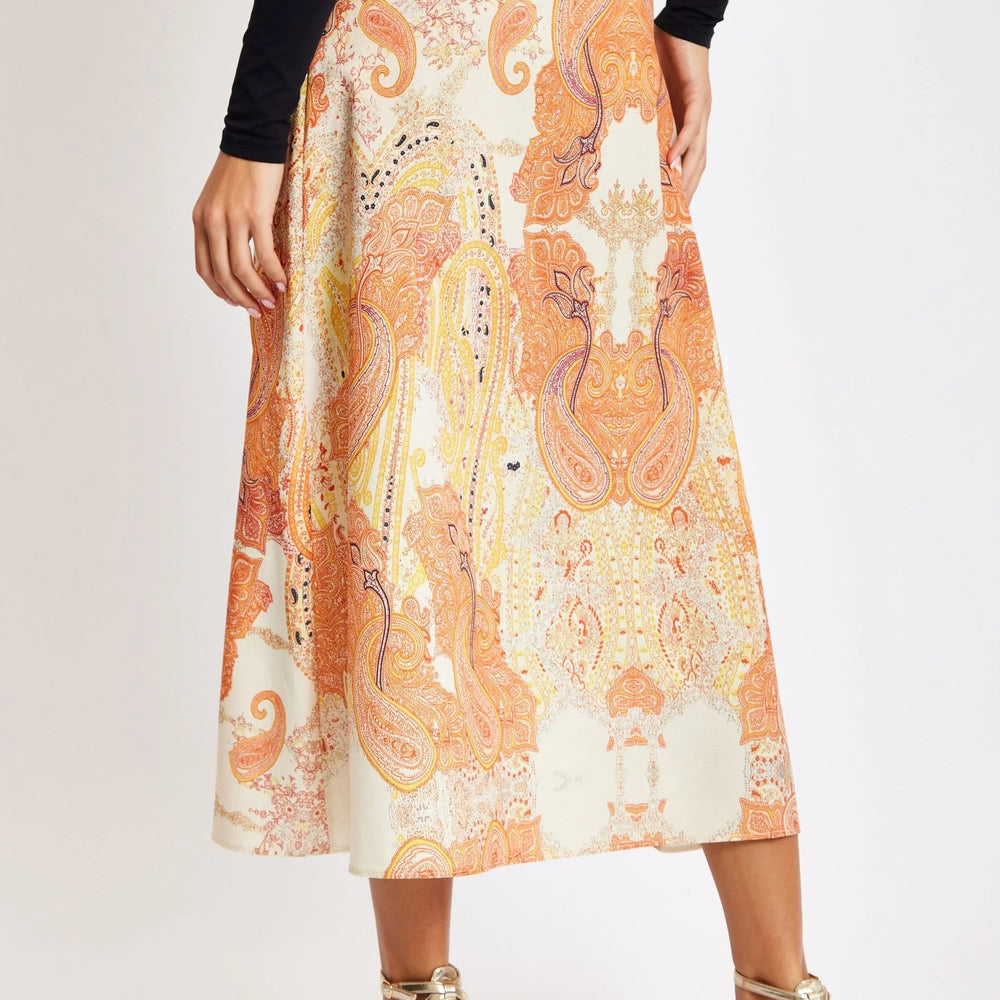 
                  
                    Liquorish Abstract Print Midi Skirt In Orange
                  
                