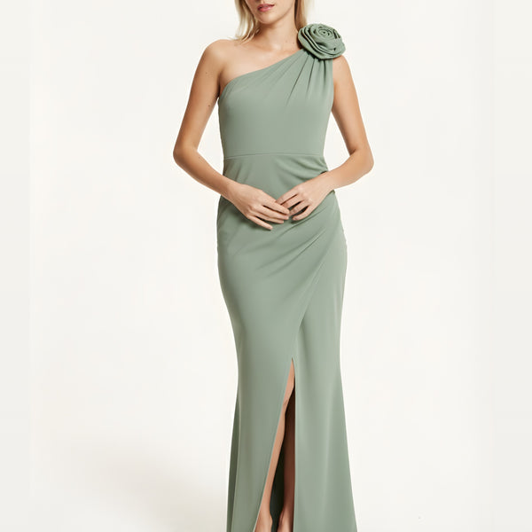 One Shoulder Sage Rose Maxi Dress