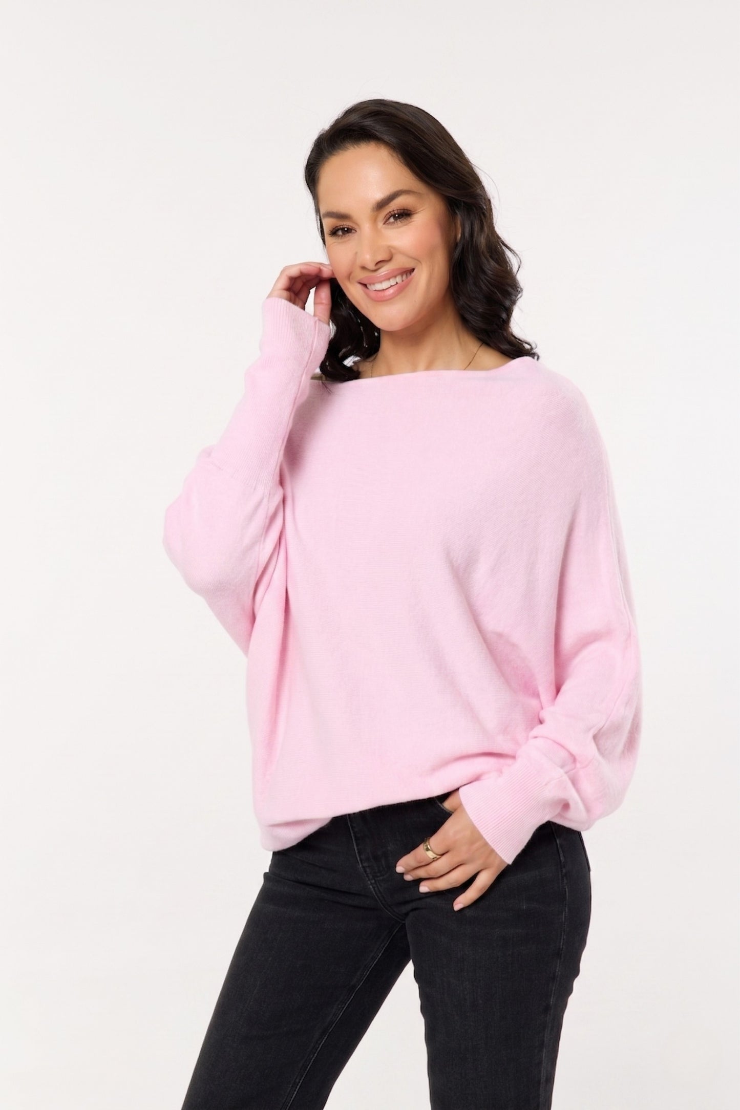 
                  
                    Pink Off Shoulder Batwing Knit Jumper
                  
                