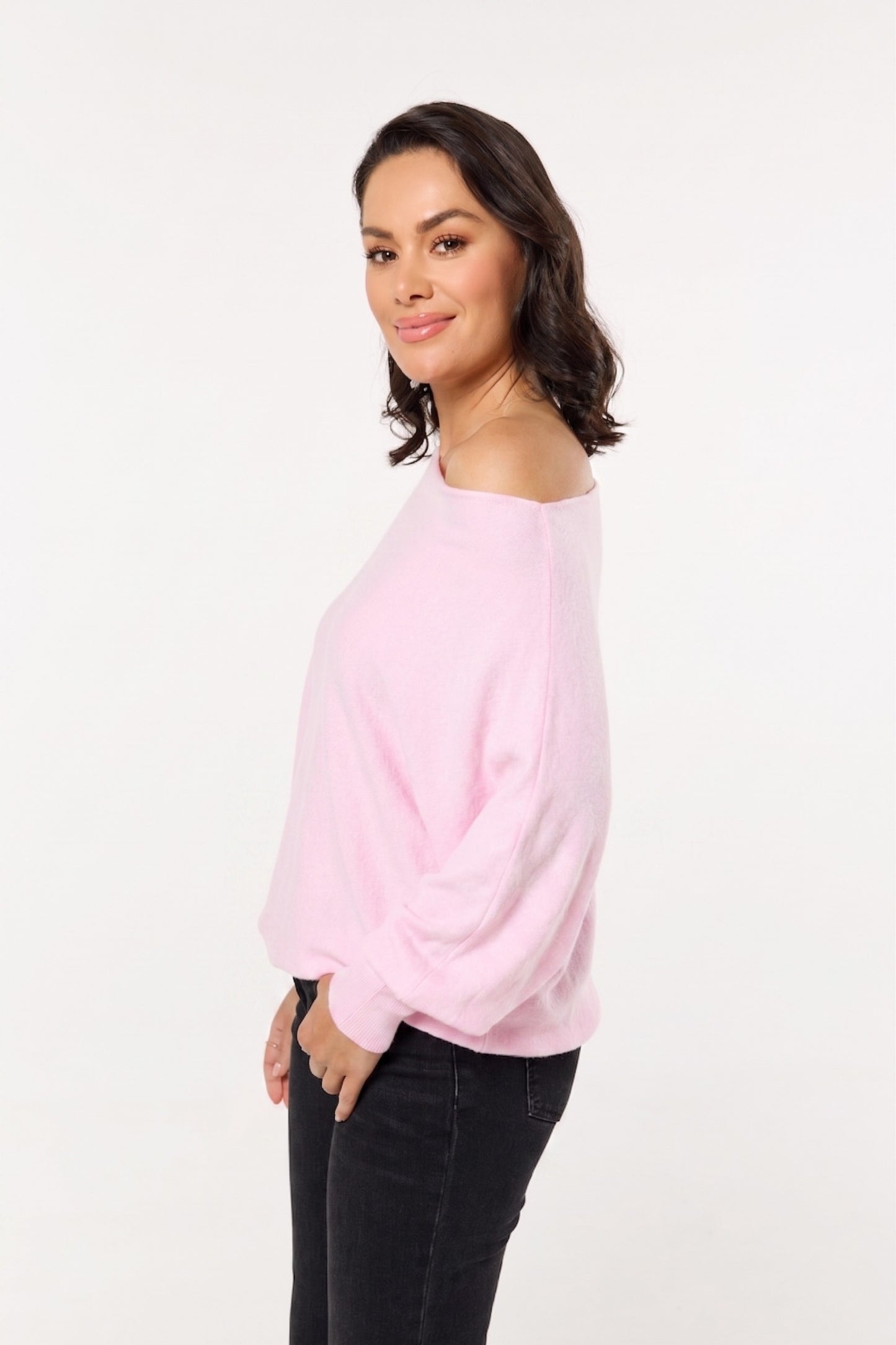 
                  
                    Pink Off Shoulder Batwing Knit Jumper
                  
                