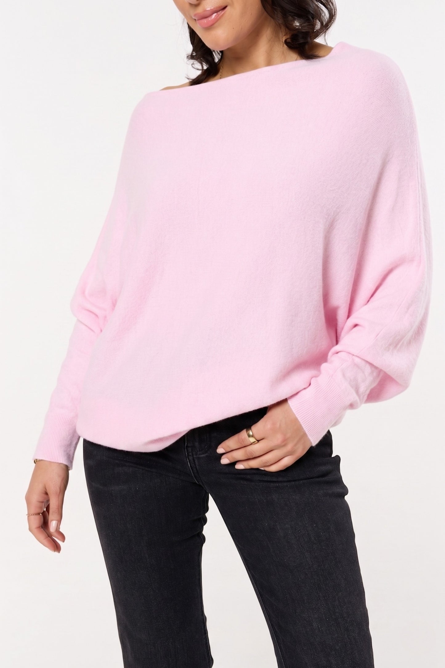 
                  
                    Pink Off Shoulder Batwing Knit Jumper
                  
                