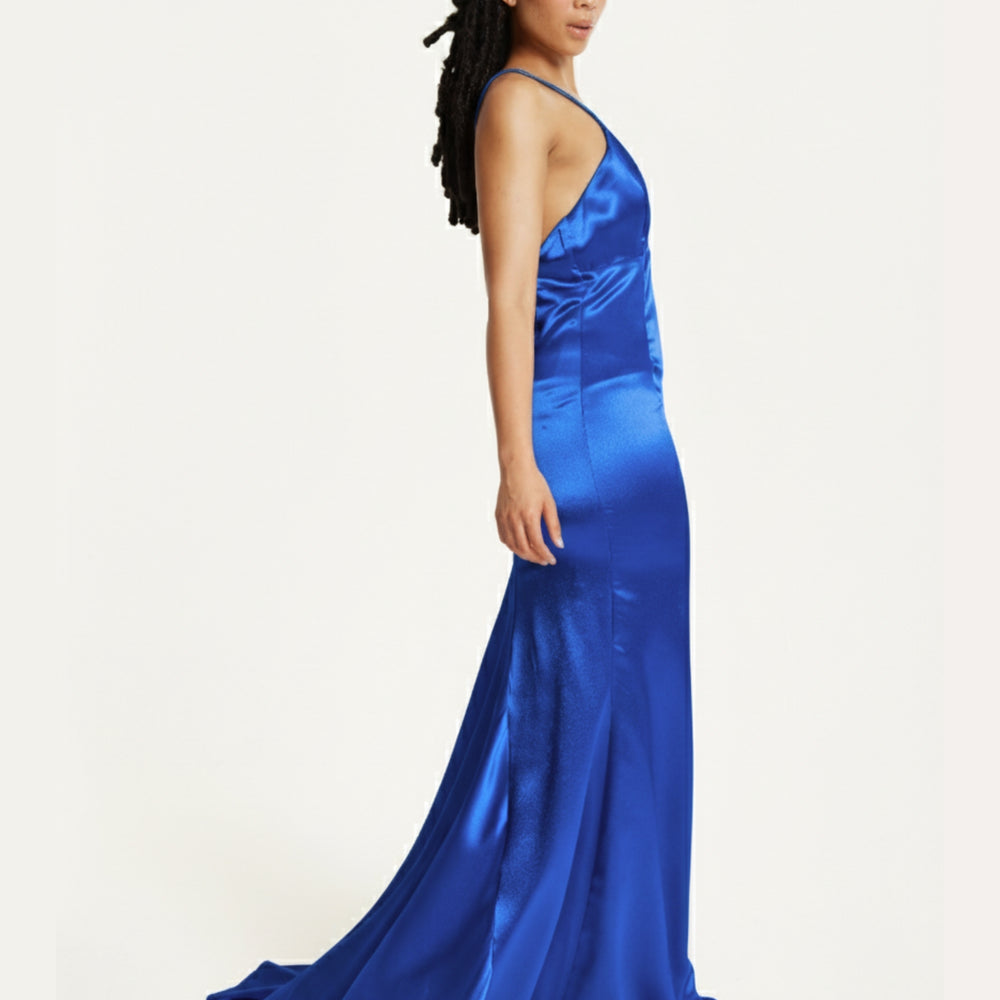 
                  
                    Blue Satin Plunge Maxi Dress
                  
                