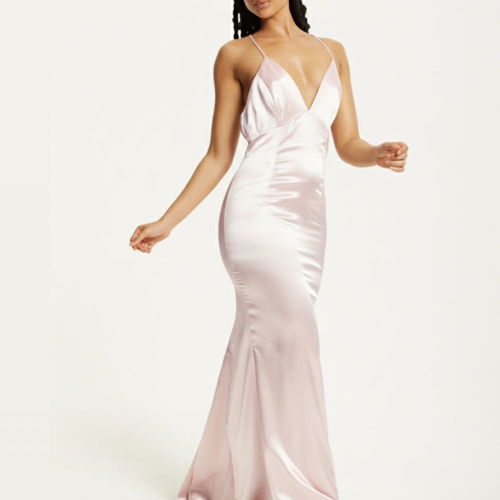 
                  
                    Pink Satin Plunge Maxi Dress
                  
                
