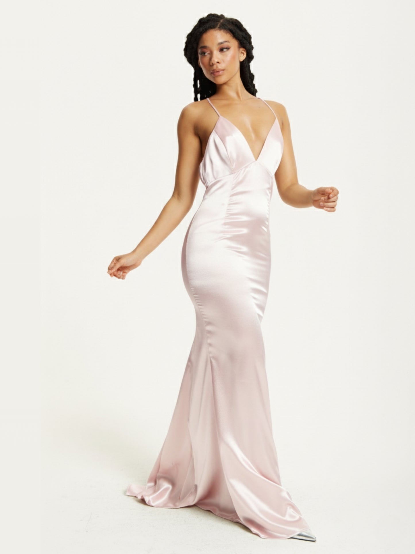 
                  
                    Pink Satin Plunge Maxi Dress
                  
                