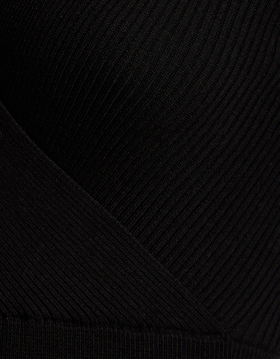 Liquorish Cut Out Front Ribbed Midi Knit Dress In Black