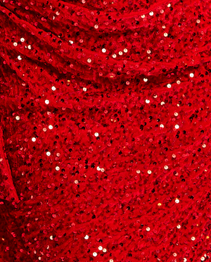 Liquorish Red Sequin Velvet One Shoulder Mini Dress