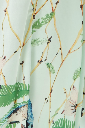 
                  
                    Liquorish Bird Print Maxi Wrap Dress in Mint Green with Green Lace Details
                  
                