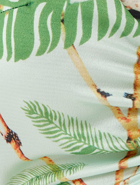 Liquorish Bird Print Ruched Front Crop Top  in Mint Green
