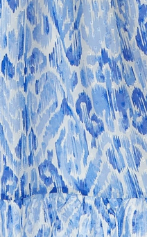 Liquorish Abstract Print Maxi Chiffon Dress in Blue and White