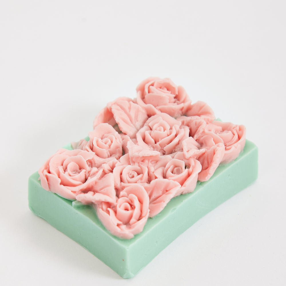 
                  
                    Liquorish Pink and Mint Blue Bed of Roses Floral Soap Handmade Soap
                  
                