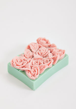 Liquorish Pink and Mint Blue Bed of Roses Floral Soap Handmade Soap