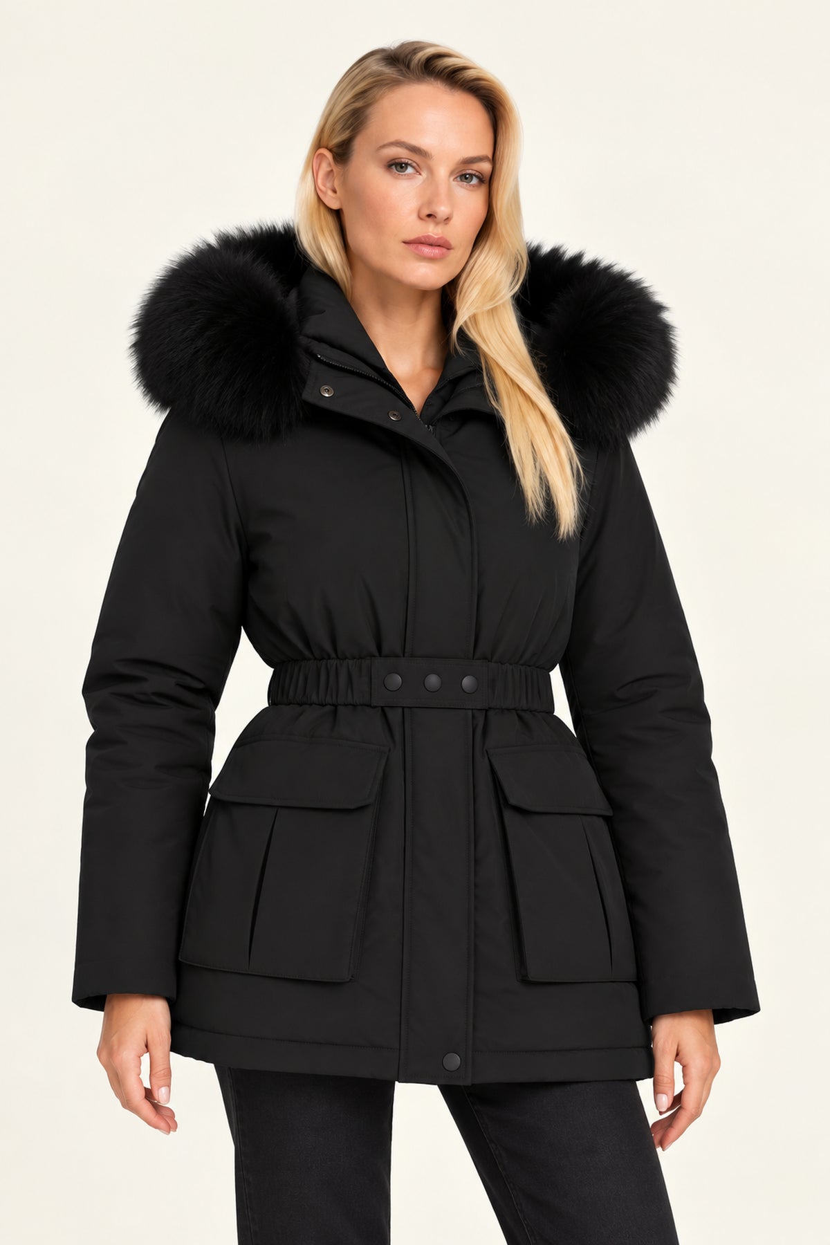
                  
                    Black Faux Fur Trim Belted Parka Coat
                  
                