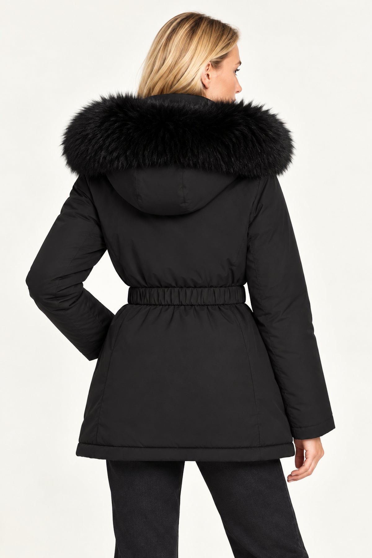 
                  
                    Black Faux Fur Trim Belted Parka Coat
                  
                
