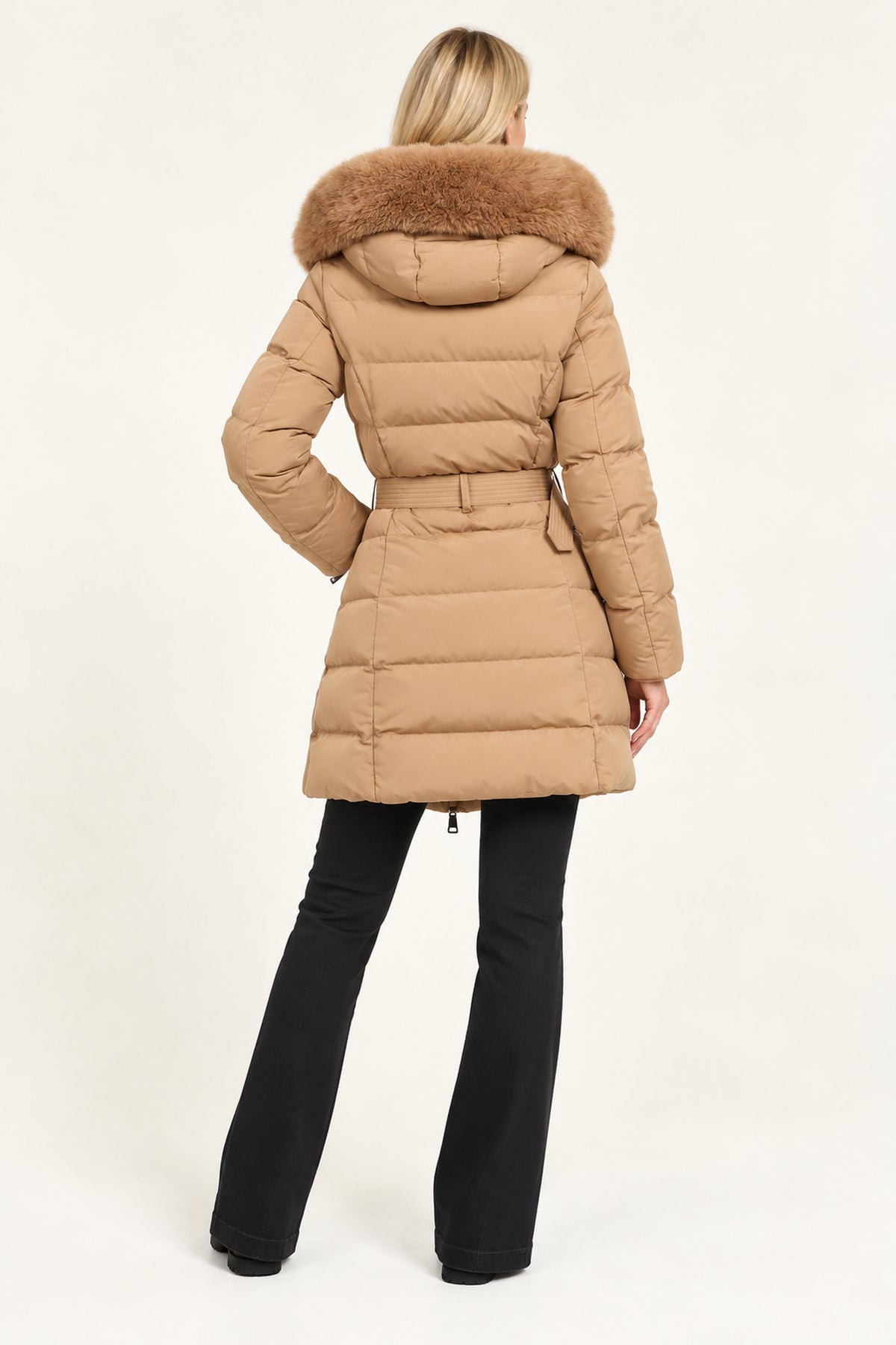 
                  
                    Camel Faux Fur Trim Belted Puffer Coat
                  
                