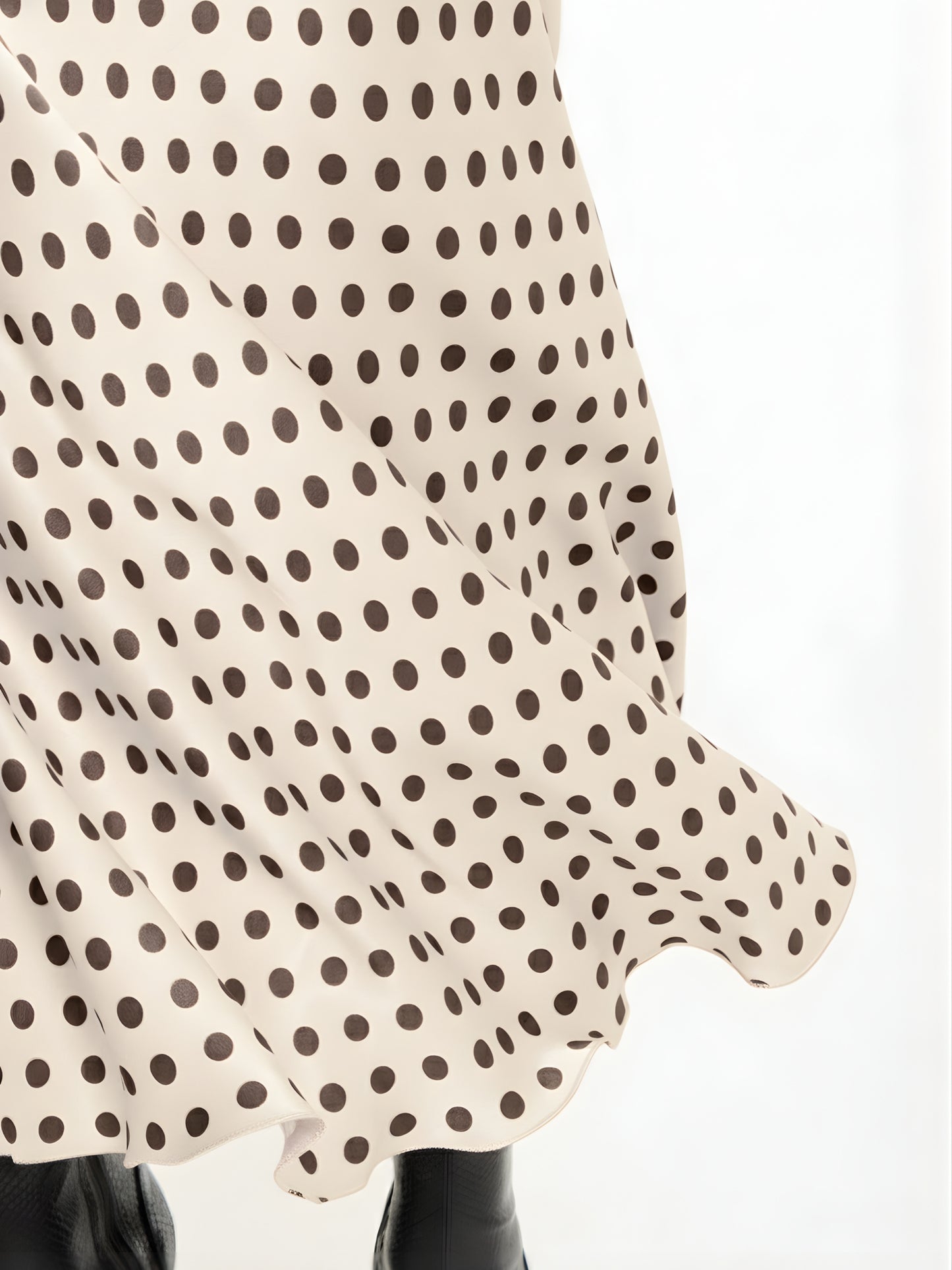 
                  
                    Beige Polka Dot Satin Midi Skirt
                  
                