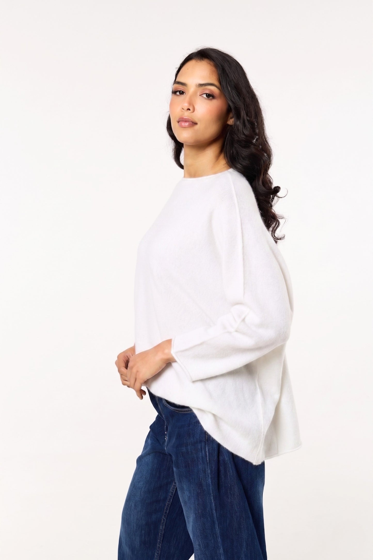 
                  
                    White Off Shoulder Relaxed Knit Jumper
                  
                