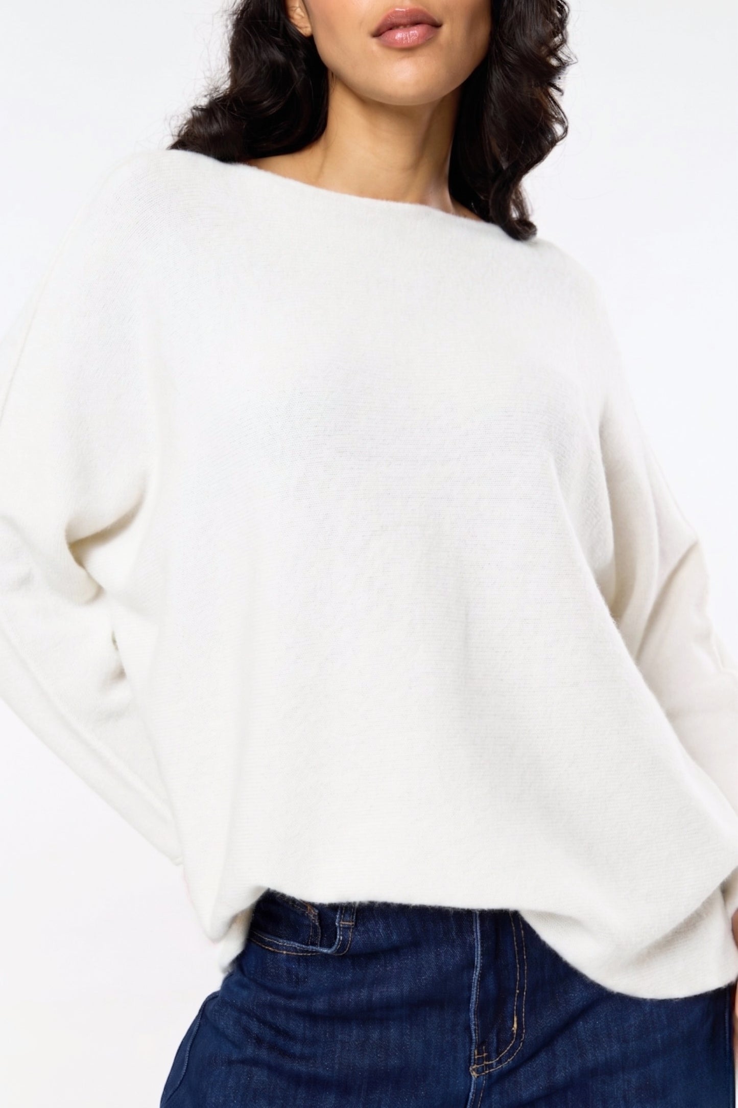 
                  
                    White Off Shoulder Relaxed Knit Jumper
                  
                