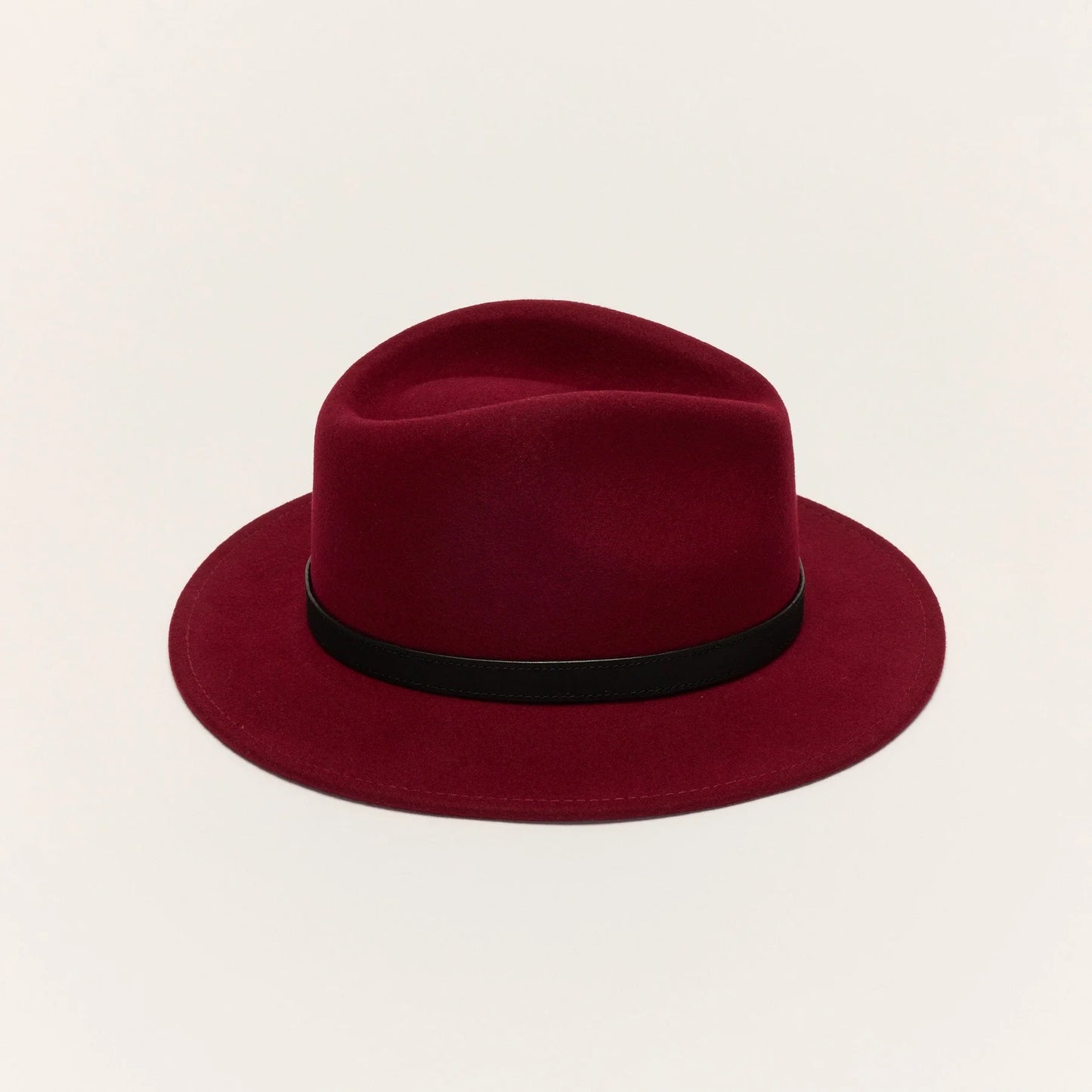 
                  
                    Burgundy Wool Felt Fedora Hat with Leather Band
                  
                