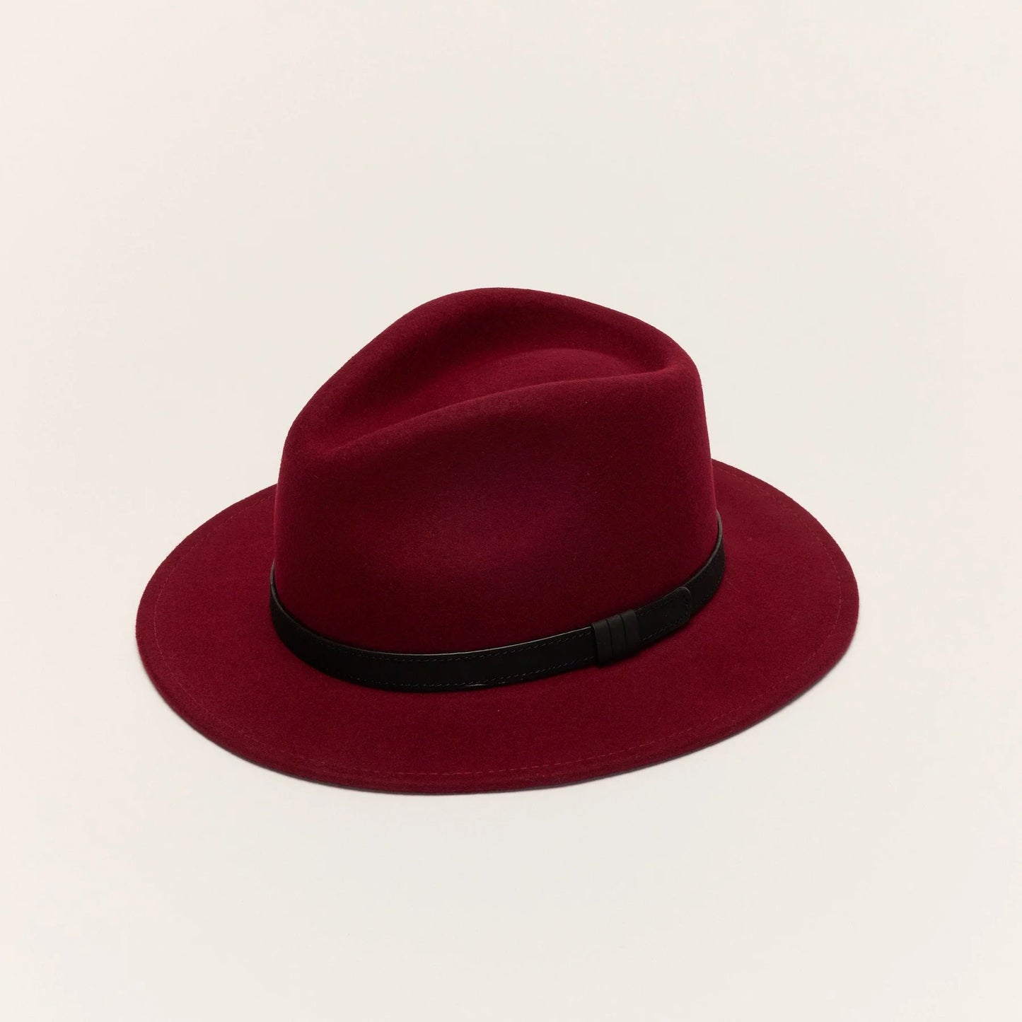 
                  
                    Burgundy Wool Felt Fedora Hat with Leather Band
                  
                