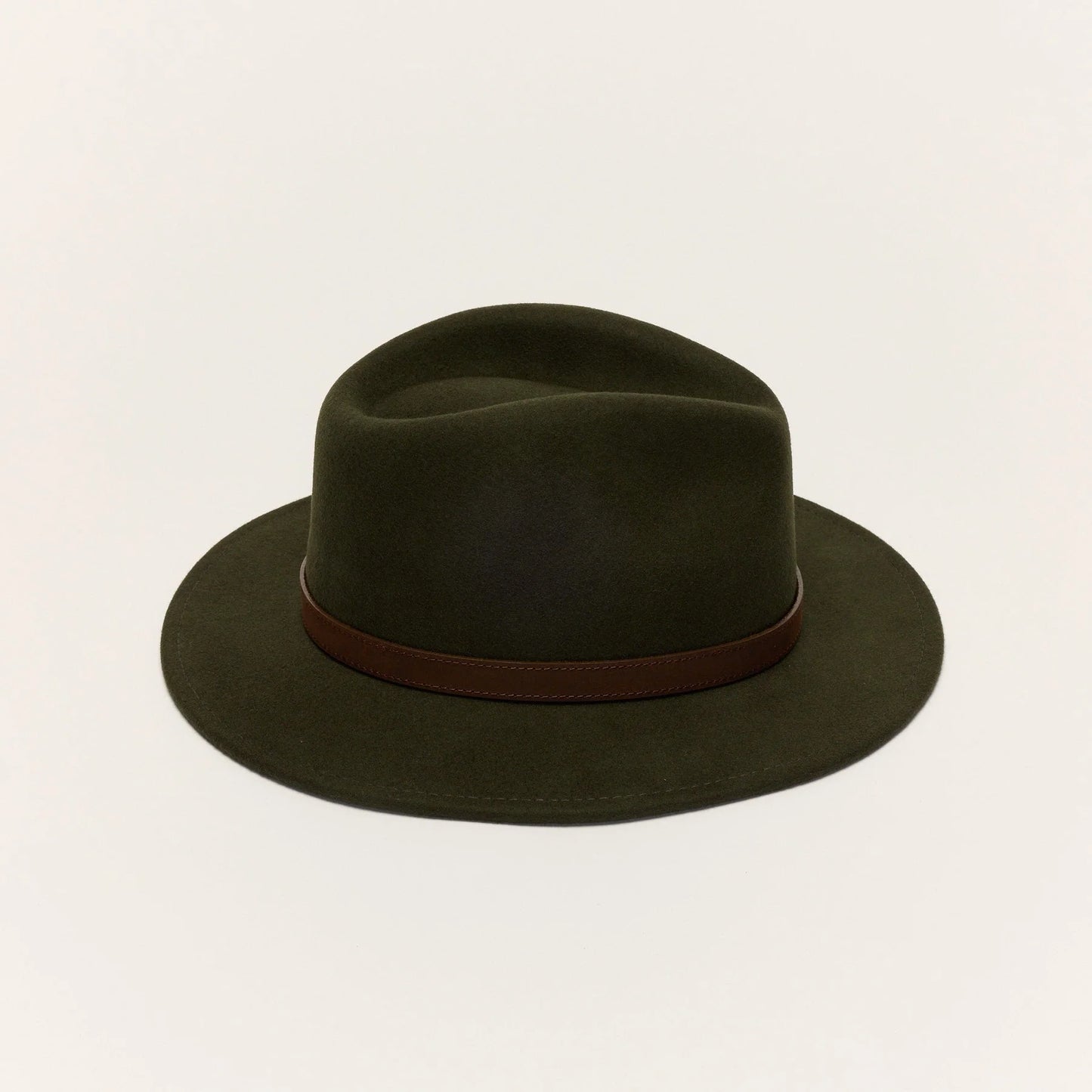 
                  
                    Khaki Wool Felt Fedora Hat with Leather Band
                  
                