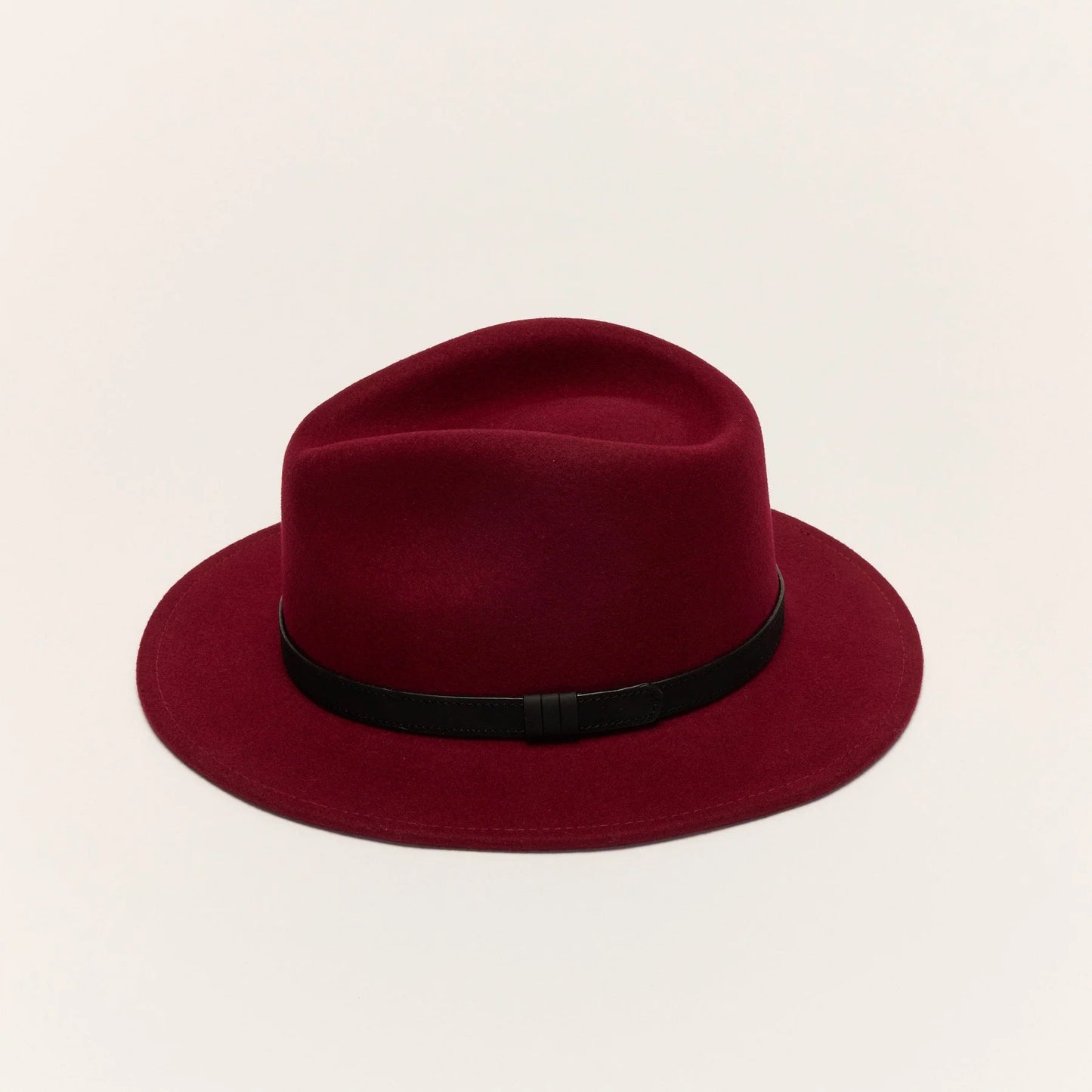 
                  
                    Burgundy Wool Felt Fedora Hat with Leather Band
                  
                