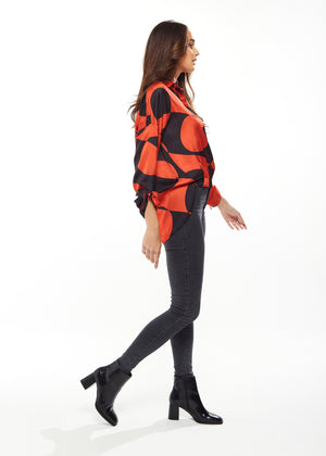 Liquorish Blouse with Oversized Polka Stripe Pattern in Red & Black